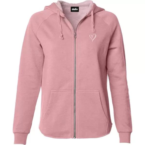 DALIX Heart Embroidered Fleece Zip Washed Hoodie Cold Fall Winter Women