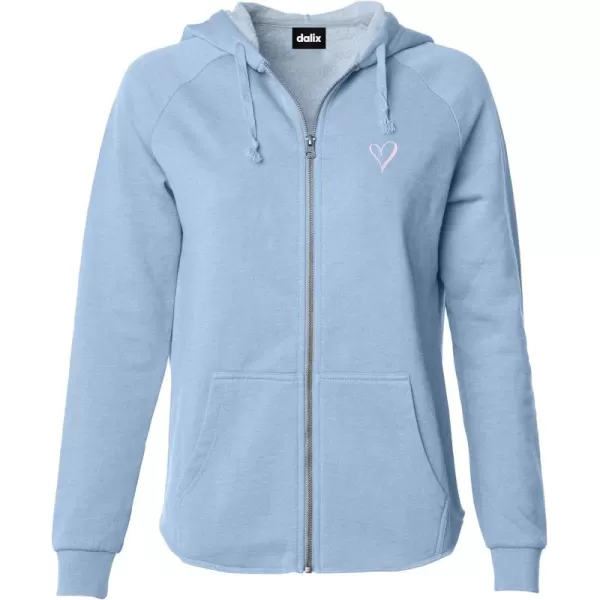 DALIX Heart Embroidered Fleece Zip Washed Hoodie Cold Fall Winter Women