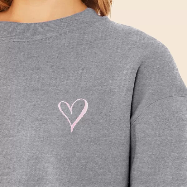 DALIX Heart Embroidered Fleece Relaxed Boxy Fit Long Sleeve Crewneck Sweatshirt Womens