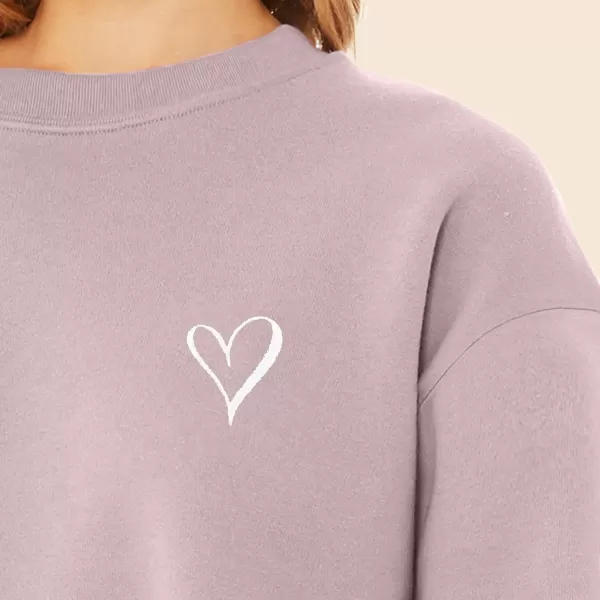 DALIX Heart Embroidered Fleece Relaxed Boxy Fit Long Sleeve Crewneck Sweatshirt Womens