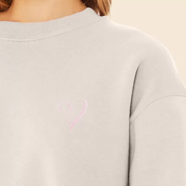 DALIX Heart Embroidered Fleece Relaxed Boxy Fit Long Sleeve Crewneck Sweatshirt Womens