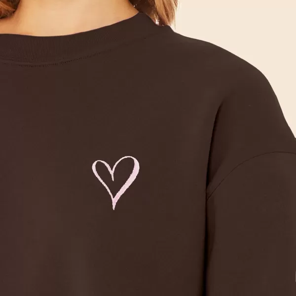 DALIX Heart Embroidered Fleece Relaxed Boxy Fit Long Sleeve Crewneck Sweatshirt Womens