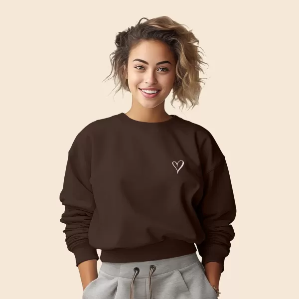 DALIX Heart Embroidered Fleece Relaxed Boxy Fit Long Sleeve Crewneck Sweatshirt Womens