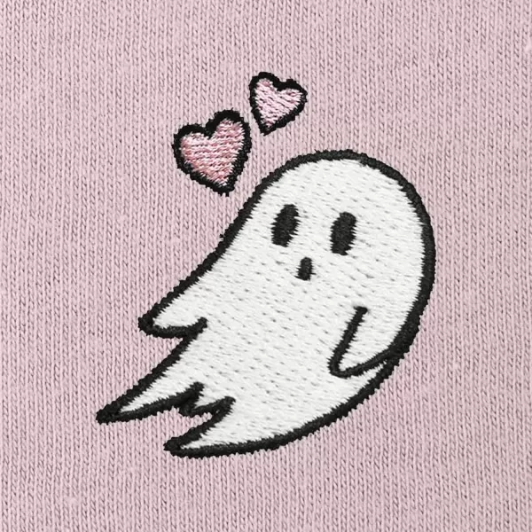 DALIX Heartly Ghost Embroidered Fleece Relaxed Boxy Fit Long Sleeve Crewneck Sweatshirt Womens