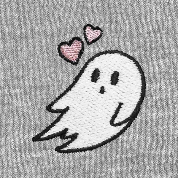 DALIX Heartly Ghost Embroidered Fleece Relaxed Boxy Fit Long Sleeve Crewneck Sweatshirt Womens