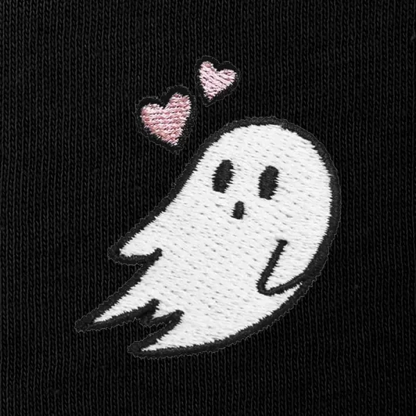 DALIX Heartly Ghost Embroidered Fleece Relaxed Boxy Fit Long Sleeve Crewneck Sweatshirt Womens