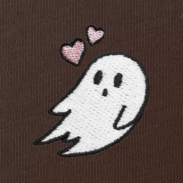 DALIX Heartly Ghost Embroidered Fleece Relaxed Boxy Fit Long Sleeve Crewneck Sweatshirt Womens