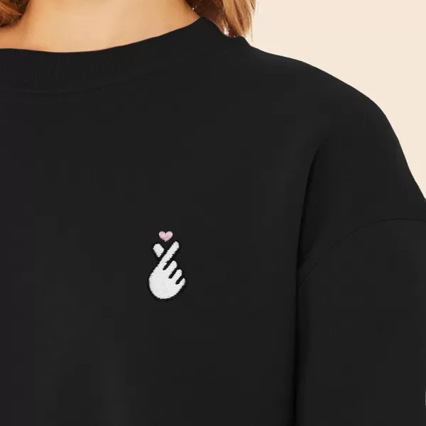 DALIX Snap Heart Embroidered Fleece Relaxed Boxy Fit Long Sleeve Crewneck Sweatshirt Womens