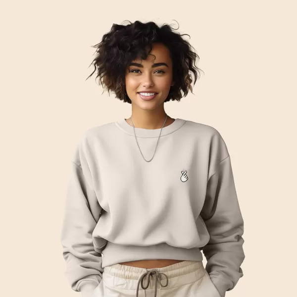 DALIX Snap Heart Embroidered Fleece Relaxed Boxy Fit Long Sleeve Crewneck Sweatshirt Womens