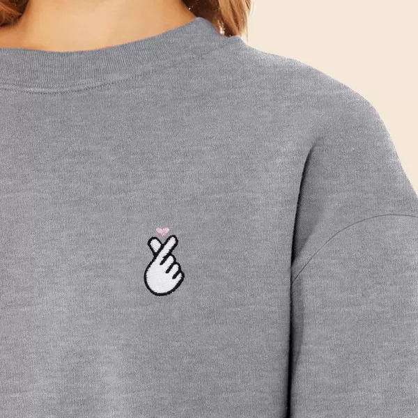 DALIX Snap Heart Embroidered Fleece Relaxed Boxy Fit Long Sleeve Crewneck Sweatshirt Womens
