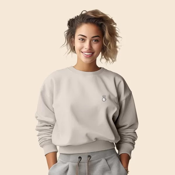 DALIX Snap Heart Embroidered Fleece Relaxed Boxy Fit Long Sleeve Crewneck Sweatshirt Womens
