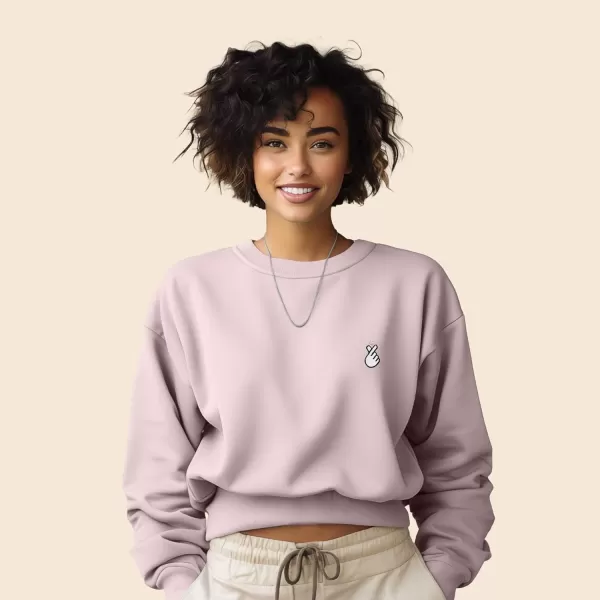 DALIX Snap Heart Embroidered Fleece Relaxed Boxy Fit Long Sleeve Crewneck Sweatshirt Womens
