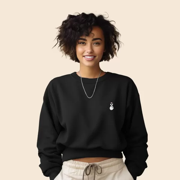 DALIX Snap Heart Embroidered Fleece Relaxed Boxy Fit Long Sleeve Crewneck Sweatshirt Womens