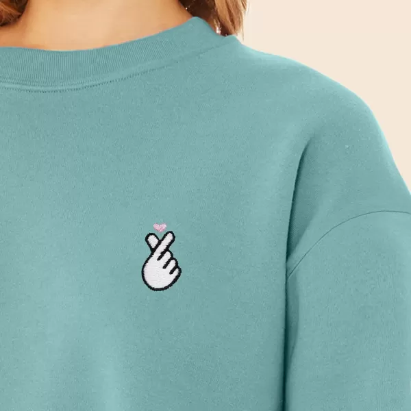 DALIX Snap Heart Embroidered Fleece Relaxed Boxy Fit Long Sleeve Crewneck Sweatshirt Womens