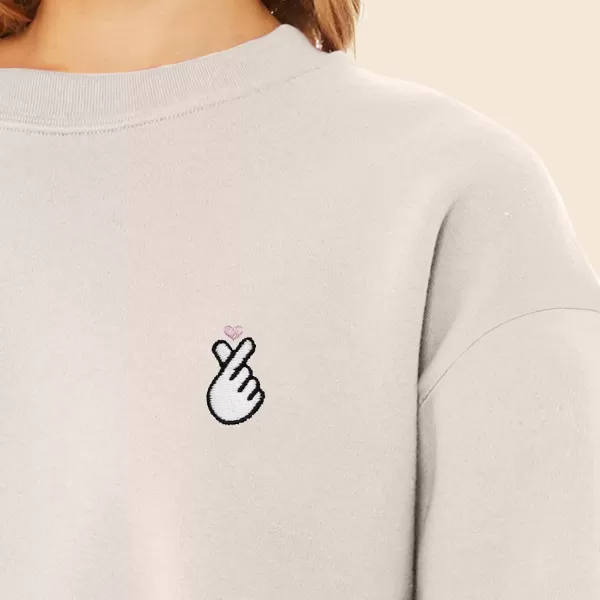 DALIX Snap Heart Embroidered Fleece Relaxed Boxy Fit Long Sleeve Crewneck Sweatshirt Womens