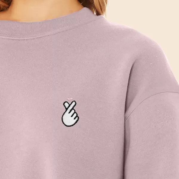 DALIX Snap Heart Embroidered Fleece Relaxed Boxy Fit Long Sleeve Crewneck Sweatshirt Womens