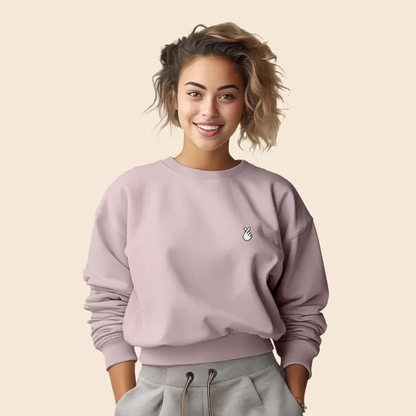 DALIX Snap Heart Embroidered Fleece Relaxed Boxy Fit Long Sleeve Crewneck Sweatshirt Womens