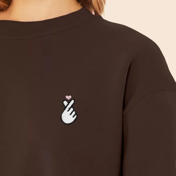 DALIX Snap Heart Embroidered Fleece Relaxed Boxy Fit Long Sleeve Crewneck Sweatshirt Womens