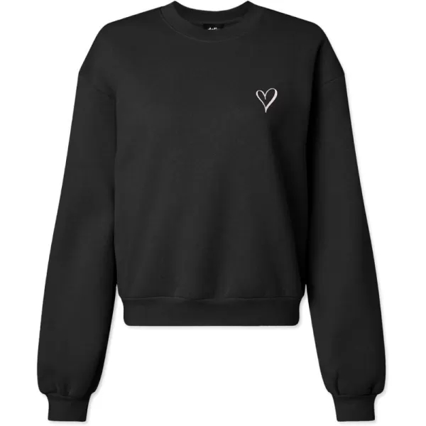 DALIX Heart Embroidered Fleece Relaxed Boxy Fit Long Sleeve Crewneck Sweatshirt Womens