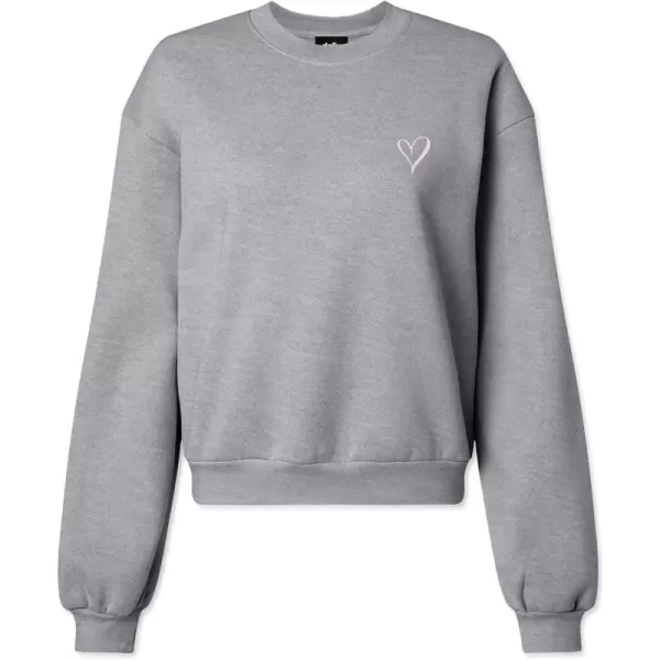DALIX Heart Embroidered Fleece Relaxed Boxy Fit Long Sleeve Crewneck Sweatshirt Womens