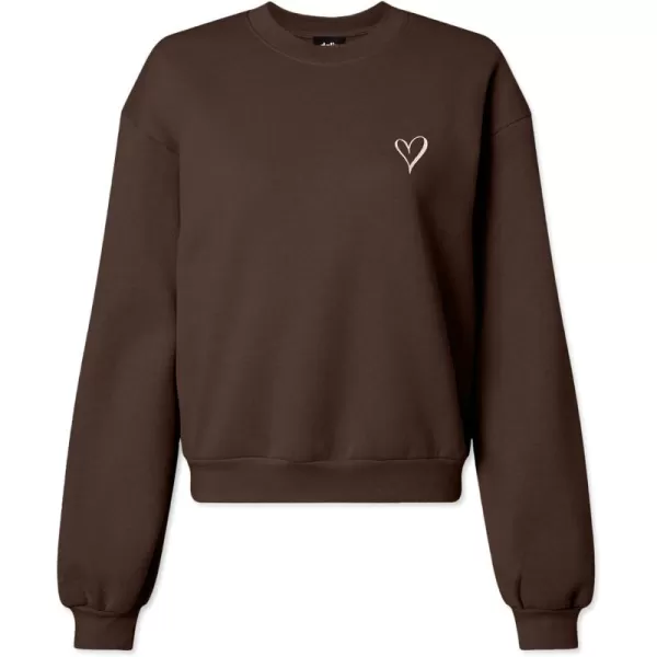 DALIX Heart Embroidered Fleece Relaxed Boxy Fit Long Sleeve Crewneck Sweatshirt Womens