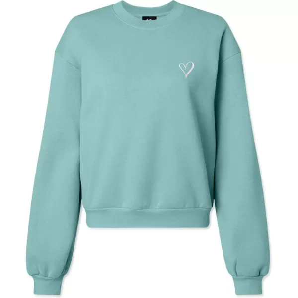 DALIX Heart Embroidered Fleece Relaxed Boxy Fit Long Sleeve Crewneck Sweatshirt Womens