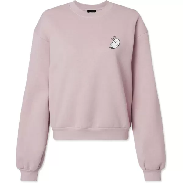 DALIX Heartly Ghost Embroidered Fleece Relaxed Boxy Fit Long Sleeve Crewneck Sweatshirt Womens