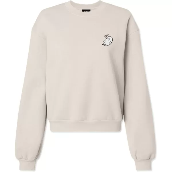 DALIX Heartly Ghost Embroidered Fleece Relaxed Boxy Fit Long Sleeve Crewneck Sweatshirt Womens