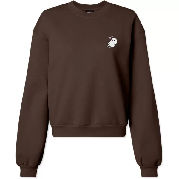 DALIX Heartly Ghost Embroidered Fleece Relaxed Boxy Fit Long Sleeve Crewneck Sweatshirt Womens