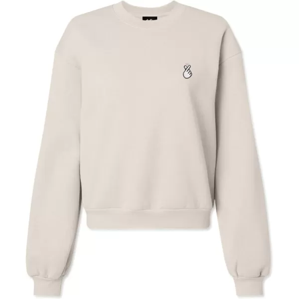 DALIX Snap Heart Embroidered Fleece Relaxed Boxy Fit Long Sleeve Crewneck Sweatshirt Womens