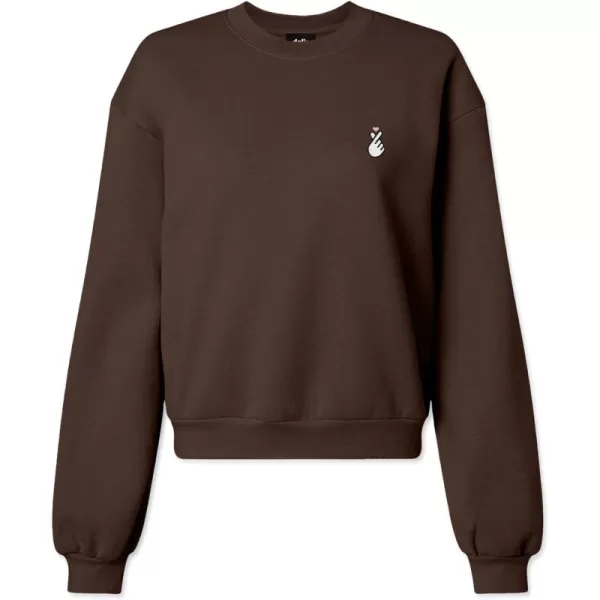 DALIX Snap Heart Embroidered Fleece Relaxed Boxy Fit Long Sleeve Crewneck Sweatshirt Womens