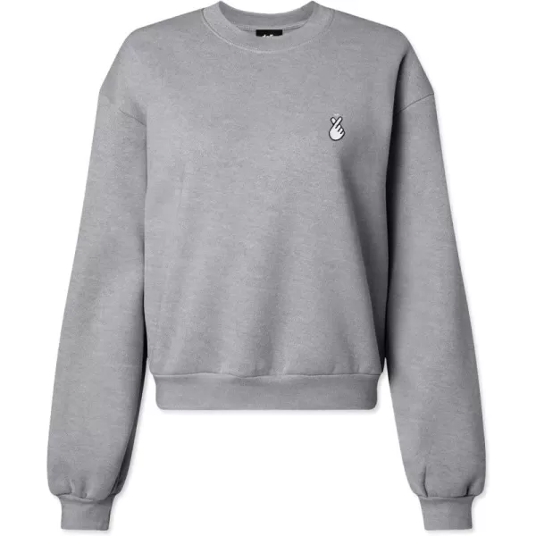 DALIX Snap Heart Embroidered Fleece Relaxed Boxy Fit Long Sleeve Crewneck Sweatshirt Womens