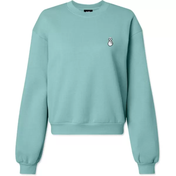 DALIX Snap Heart Embroidered Fleece Relaxed Boxy Fit Long Sleeve Crewneck Sweatshirt Womens