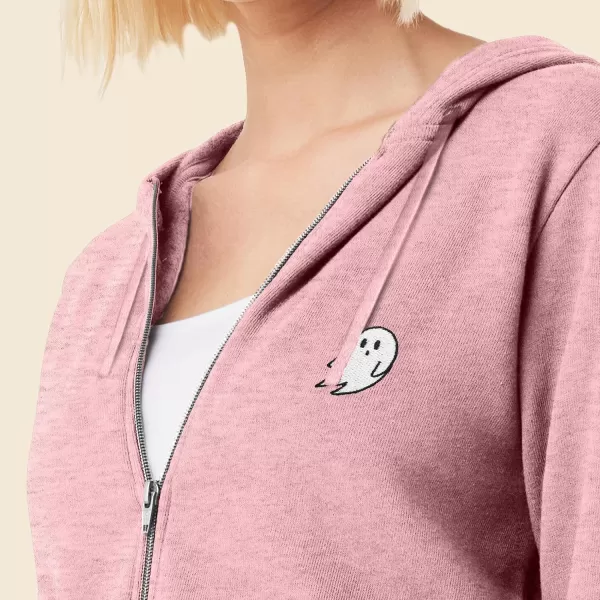 DALIX Ghost Embroidered Fleece Zip Washed Hoodie Cold Fall Winter Women