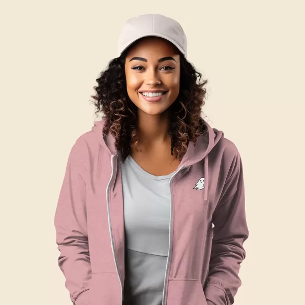 DALIX Ghost Embroidered Fleece Zip Washed Hoodie Cold Fall Winter Women