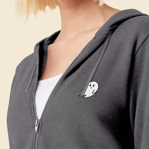 DALIX Ghost Embroidered Fleece Zip Washed Hoodie Cold Fall Winter Women