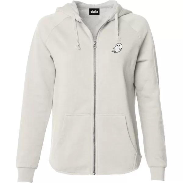 DALIX Ghost Embroidered Fleece Zip Washed Hoodie Cold Fall Winter Women