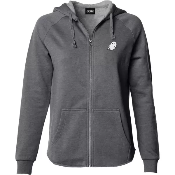 DALIX Ghost Embroidered Fleece Zip Washed Hoodie Cold Fall Winter Women