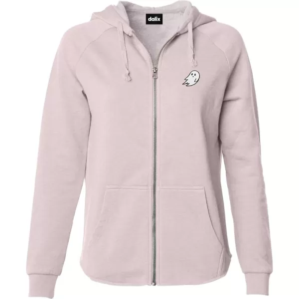 DALIX Ghost Embroidered Fleece Zip Washed Hoodie Cold Fall Winter Women