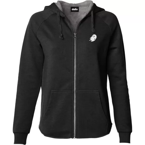 DALIX Ghost Embroidered Fleece Zip Washed Hoodie Cold Fall Winter Women