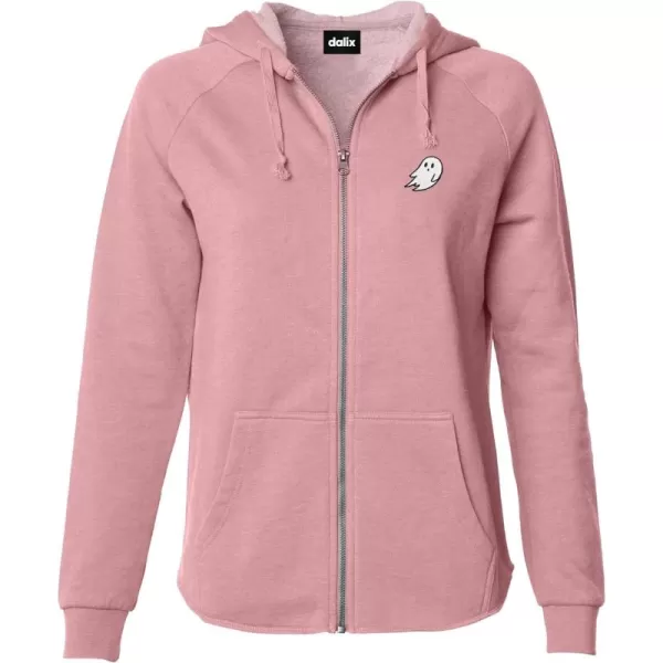 DALIX Ghost Embroidered Fleece Zip Washed Hoodie Cold Fall Winter Women