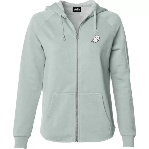 DALIX Ghost Embroidered Fleece Zip Washed Hoodie Cold Fall Winter Women