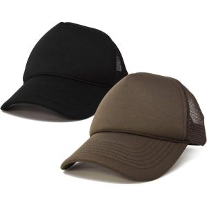 imageDALIX Solid Blank Trucker Hats Caps 2 PackBlack and Brown