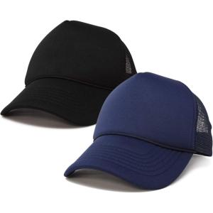 imageDALIX Solid Blank Trucker Hats Caps 2 PackBlack and Navy Blue