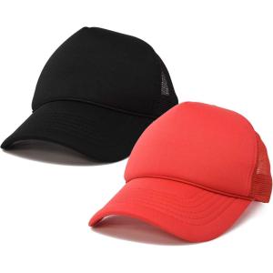 imageDALIX Solid Blank Trucker Hats Caps 2 PackBlack and Red