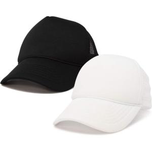 imageDALIX Solid Blank Trucker Hats Caps 2 PackBlack and White