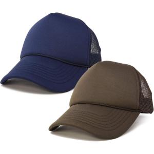 imageDALIX Solid Blank Trucker Hats Caps 2 PackBrown and Navy Blue