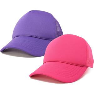 imageDALIX Solid Blank Trucker Hats Caps 2 PackHot Pink and Purple