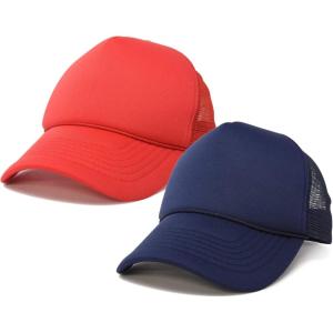 imageDALIX Solid Blank Trucker Hats Caps 2 PackRed and Navy Blue