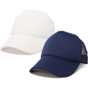 imageDALIX Solid Blank Trucker Hats Caps 2 PackWhite and Navy Blue